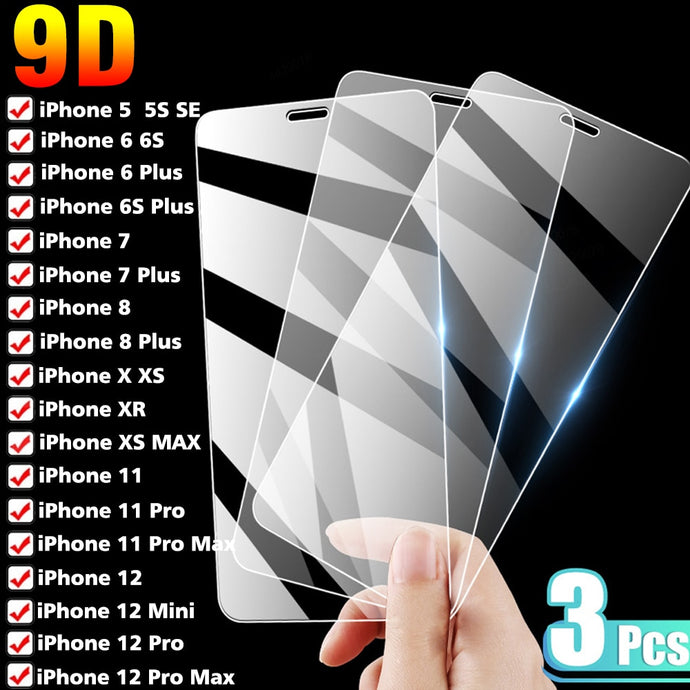 3PCS Tempered Glass for iPhone 14 13 7 8 6s Plus X XR XS MAX SE 11 12 Pro MAX Screen Protector for iPhone 11 12 Pro XS MAX X XR